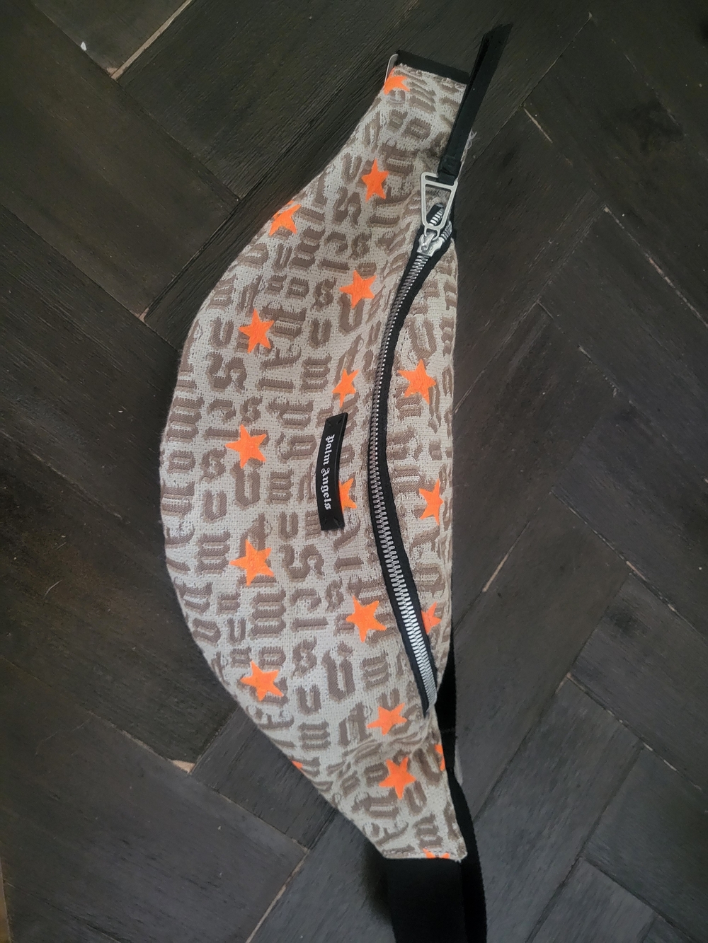Palm Angels Beige Monogram Belt Bag with Orange Stars
